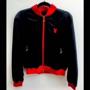 Playboy Jacket, Black Satin With Red Collar And Cuffs.Brand NWT Size Medium